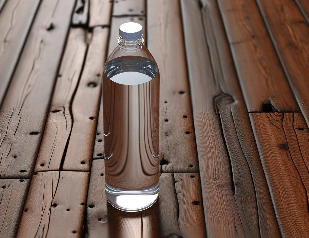 a bottle of water on a wooden floor-1